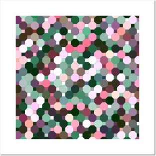 Abstract Green, Pink, Purple and White Octagons Posters and Art